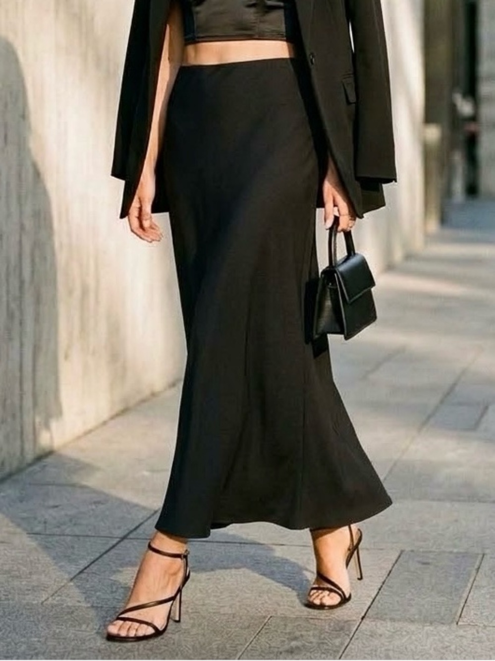 NEW Size M Lizette Collection Black Satin A-Line Formal Maxi Skirt RUNS SMALL